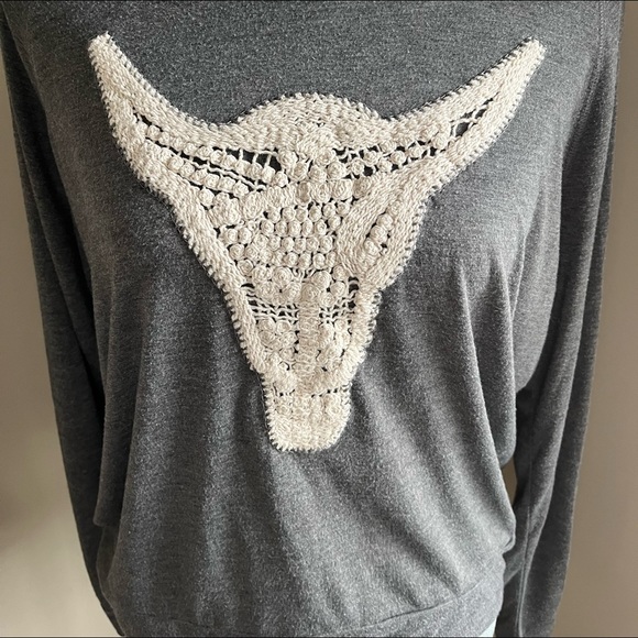 Rachel Roy Grey w/Embroidered Knit Antler Skull - Picture 3 of 8